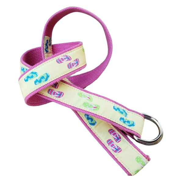 Flip Flop Hot Pink Canvas & Yellow Flip Flop Ribbon D-Ring Belt XL - Picture 2 of 6